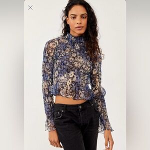 Free People Hello There Top semi sheer high neck crop top worn once